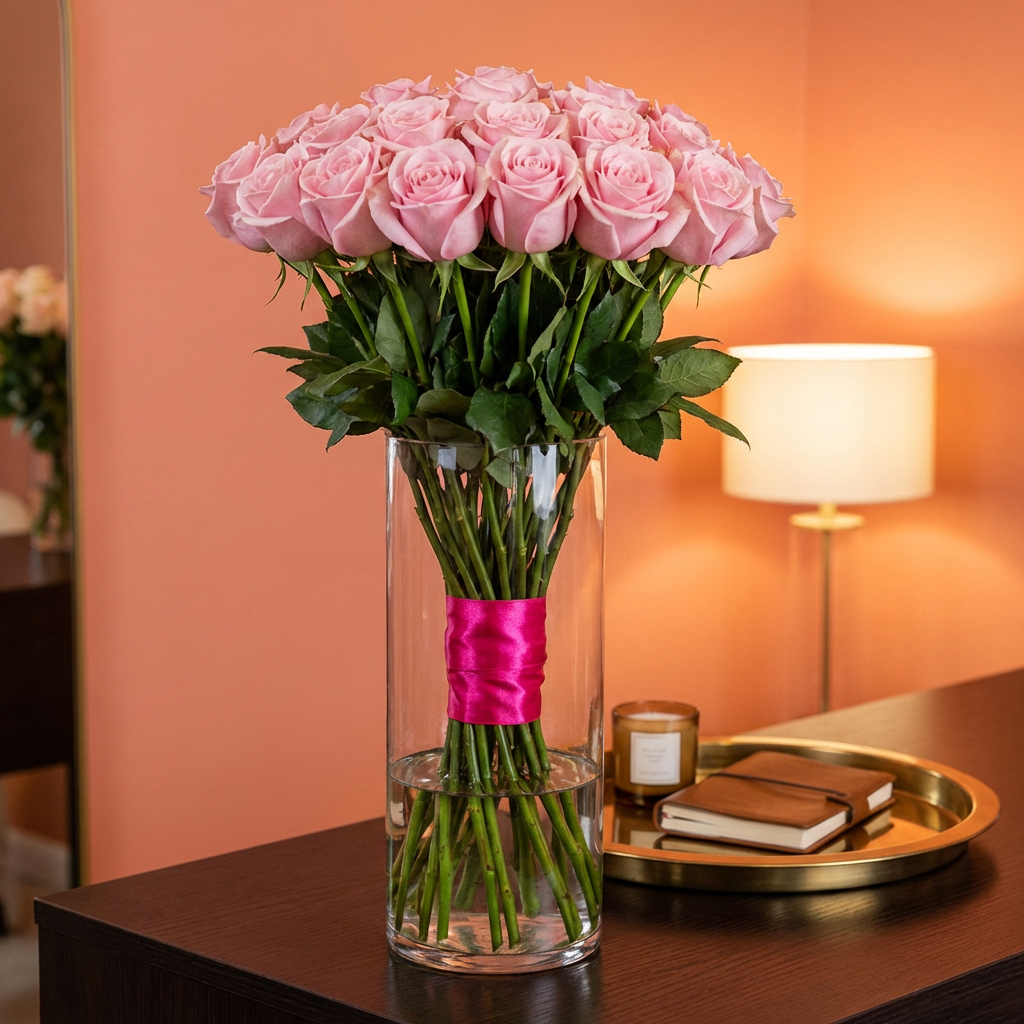Summer luxury roses vase arrangement Los Angeles
