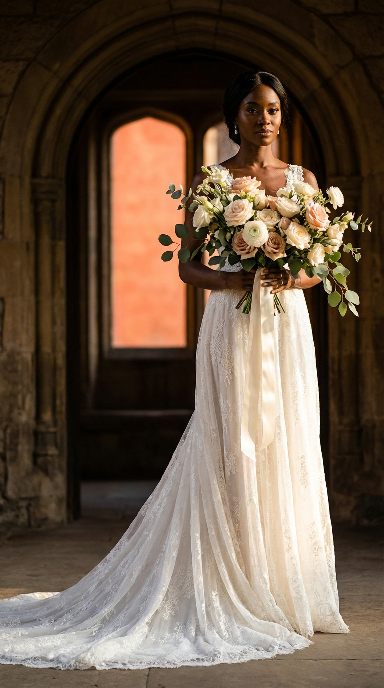 Bride with luxury bridal rose bouquet